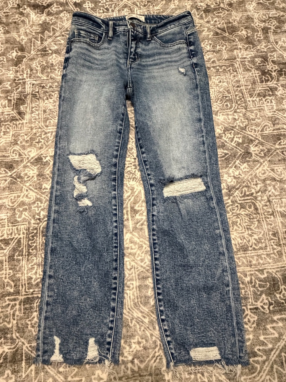 BKE Women's Distressed Straight-Leg Jeans - Faded Blue